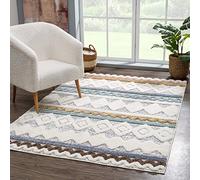 carpet city Tappeto a pelo lungo per soggiorno, 200 x 290 cm, stile boho, etnico, crema, multi - Cut Loop, alto profondo, effetto 3D, tappeto Shaggy, morbido, per camera da letto a pelo lungo