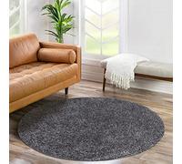carpet city - Tappeto a pelo lungo per soggiorno, modello Shaggy, in tinta unita, colore: antracite, 200 cm, rotondo, morbido e moderno