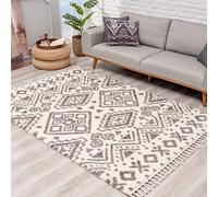 carpet city - Tappeto a pelo lungo Shaggy, colore: Crema/Grigio Super Soft in stile etnico, per soggiorno, dimensioni 80/400 cm, 80 x 400 cm