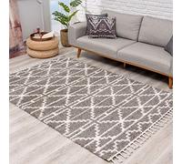 carpet city Tappeto a pelo lungo Shaggy in grigio/crema, moderno super morbido, con motivo geometrico per soggiorno, dimensioni 100 x 300 cm, 100 x 300 cm