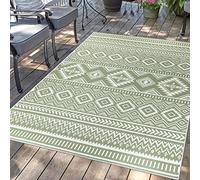 carpet city Tappeto da esterno per terrazze, resistente alle intemperie, 280 x 380 cm, per balcone, verde, look etnico, per interni ed esterni, per veranda, giardino, cucina, bagno o soggiorno