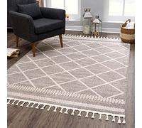 carpet city Tappeto etnico per soggiorno Mocca - 120 x 170 cm - Motivo a rombi Berber - Tappeto boho a pelo corto moderno - tappeto a frange Tricolor morbido e morbido - a pelo piatto per camera da