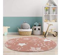 carpet city Tappeto per bambini, motivo: stelle, cielo stellato, 120 cm, rotondo, rosa, per cameretta dei bambini, moderno