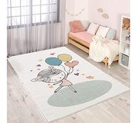 carpet city Tappeto per cameretta dei bambini, 120 x 160 cm, colore crema, colorato, motivo cartone animato, ragazza, cuori, per bambini, decorazione per la cameretta dei bambini