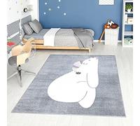 carpet city Tappeto per cameretta dei bambini, motivo animali, grigio, 140 x 200 cm, a pelo corto, con cappello a pelo corto, morbido pile