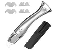 Carpet Knife, Taglierino Professionale Set con Lame Cutter Trapezoidale, Lama a Gancio e Fondina, Cutter Professionale per Pavimento PVC, Coltello per Tappeti per Moquette, Tetti, Argento