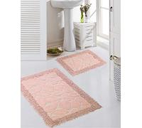 CARPETIA Set di Tappeti Bagno 2 Pezzi Design Foglia Antiscivolo Lavabile - Colore Rosa Größe 50x60cm + 60x100 cm