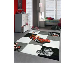 CARPETIA Tappeto Bambini Macchina da Corsa Rosso Nero Größe 120 cm Rund