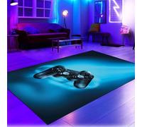 CARPETIA Tappeto da gioco Gamer per camera da adolescente, 140 x 200 cm, colori neon vivaci, simboli iconici, sfondo nero