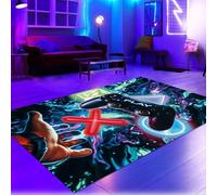 CARPETIA Tappeto da gioco Gamer, ragazzi adolescenti, simboli vivaci e colorati in neon con controller fluttuante, 140 x 200 cm