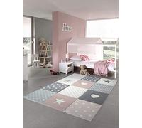 CARPETIA Tappeto da Gioco per Bambini Tappeto da Bambina Tappeto con Cuore Stella Rosa Crema Grigio Größe 200 x 290 cm