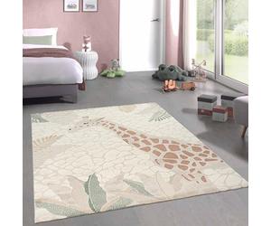 CARPETIA Tappeto da gioco per la camera dei bambini soffice, facile da trattare e resistente, giraffa natura crema verde, 120 x 170 cm