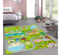 CARPETIA tappeto gioco traffico case parco città strade trama piatta antiscivolo facile da curare resistente atossico durevole facile da pulire verde 200 x 290 cm