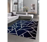 CARPETIA Tappeto passatoia per corridoio, soggiorno, moderno motivo geometrico con linee bianche, senza tempo, elegante, resistente, facile da pulire, antimacchia, elegante accento nero e bianco, 80 x