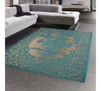 CARPETIA Tappeto per corridoio, soggiorno, passatoia orientale, design elegante, senza tempo, facile da pulire, resistente, elegante accento in turchese, beige, 80 x 250 cm