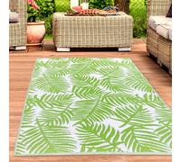 CARPETIA Tappeto per esterni in plastica resistente alle intemperie per giardini, balconi e campeggi design palma tropicale verde-bianco 120 x 170 cm