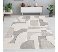 CARPETIA Tappeto Soggiorno Camera da Letto a Pelo Corto Effetto 3D Moderno Design Geometrico Morbido Astratto Unicolore Resistente Crema 140x200 cm