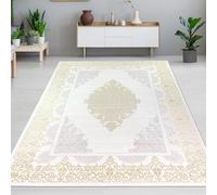 CARPETIA Tappeto soggiorno camera da letto affascinante elegante lucido meandro pelo corto ornamenti orientali crema oro 120x170 cm