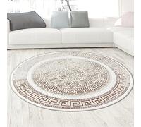 CARPETIA tappeto Soggiorno camera da letto moderno preziosi ornamenti orientali effetto lucido a pelo corto di design beige crema 120 cm rotondo