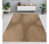 CARPETIA Tappeto soggiorno camera da letto Tappeto per interni e per esterni resistente alle intemperie con motivo a foglie senza tempo in beige marrone 200 x 290 cm