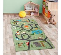 CARPETIA Tappeto Tappeto per bambini Tappeto da gioco per la camera dei bambini moderno antiscivolo lavabile facile da curare Tappeto Safari street verde 80 x 150 cm