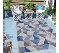 Carpeto Rugs Tappeto Astatto da Esterno Terrazzo Moderno a Pelo Corto - Tappeto per Esterno Grande - Tappeti da Esterno - Blu Grigio - 160 x 230 cm