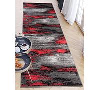 Carpeto Rugs Tappeto Cucina Moderno Astratto Pelo Corto - Tappeto Corridoio - Tappeto per Cucina Moderni - Tappeto Passatoia Cucina - Grigio Rosso - 100 x 150 cm