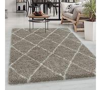 Carpetsale24 Shaggy Tappeto per Soggiorno e Camera da Letto Scandinavo Design a Rombi Beige e Bianco 240 x 340 cm - Tappeto a Pelo Alto per Soggiorno Extra Morbido di Facile Manutenzione