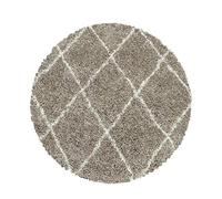 Carpetsale24 Shaggy Tappeto per Soggiorno e Camera da Letto Scandinavo Design a Rombi Beige e Bianco Rotondo 80 cm - Tappeto a Pelo Alto per Soggiorno Extra Morbido Facile da Pulire