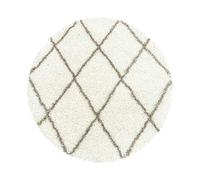 Carpetsale24 Shaggy Tappeto per Soggiorno e Camera da Letto Scandinavo Design a Rombi Crema Rotondo 120 cm - Tappeto a Pelo Alto per Soggiorno Extra Morbido Facile da Pulire