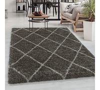 Carpetsale24 Shaggy Tappeto per Soggiorno e Camera da Letto Scandinavo Design a Rombi Tortora 160 x 230 cm - Tappeto a Pelo Alto per Soggiorno Extra Morbido di Facile Manutenzione