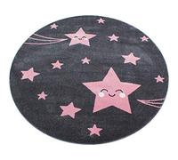 Carpetsale24 Tappeti per Bambini, Colore Rosa, Disegno a Stella, 18104, Tappeto Rotondo, Tappeti Camera dei Bambini, 160 cm Rotondo