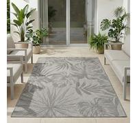 Carpetsale24 Tappeto da Esterno Grigio 200x290 cm, Resistente agli Agenti Atmosferici & UV, Ideale per Cucina, Balcone, Terrazza, Soggiorno e Sala da Pranzo, Design di foglie di palma
