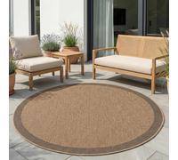 Carpetsale24 Tappeto Outdoor Rotondo 120 cm Beige, Resistente alle Intemperie Facile da Pulire, Tappeto Look Juta Naturale per Terrazza Balcone Soggiorno