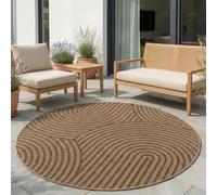 Carpetsale24 Tappeto Outdoor Rotondo 160 cm Beige, Resistente alle Intemperie Facile da Pulire, Tappeto Look Juta per Terrazza Giardino Soggiorno Sala da Pranzo