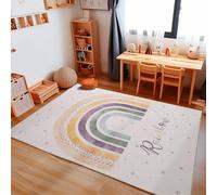 Carpetsale24 Tappeto per bambini con motivo arcobaleno, tappeto per neonati unisex per la cameretta, tappeto crema 140 x 200 cm