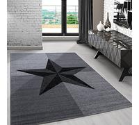 Carpetsale24 Tappeto per Soggiorno 200x290 cm, Nero e Grigio, Design a Quadri e Stelle - Tappeto a Pelo Corto per Sala da Pranzo e Camera da Letto, Morbido e Facile da Pulire