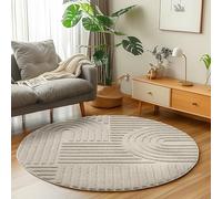 Carpetsale24 tappeto rotondo 80 cm beige a pelo alto, morbido e soffice, stile boho scandinavo, shaggy a pelo lungo, facile da pulire con retro in juta