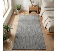 Carpetsale24 Tappeto Runner 80x150 cm Grigio, Pelo Corto con Effetto 3D Alto-Basso, Stile Boho Scandinavo, per Soggiorno, Camera o Esterni