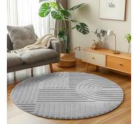 Carpetsale24 Tappeto Scandinavo Boho Grigio 80 cm Rotondo, effetto alto-basso, decorativo, facile da curare