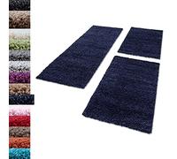 Carpettex Bordo del letto Shaggy tappeto Set di runner 3 pezzi Pila alta Pianura Pila lunga, colore:blu navy, set letto:2 pezzi 80x150 + 1 pz 80x250
