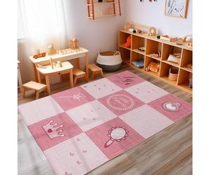 Carpettex Tappeto per bambini ragazza design principessa, tappeto antiscivolo lavabile per la stanza dei giochi dei bambini, Colore: Rosa, Taglia: 80 x 120 cm