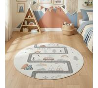 Carpettex Tappeto per Bambini Strade Tappeto Gioco Rotondo 160 cm per Cameretta in Crema con Motivo Veicoli e Natura ideale come base gioco motivo ricco