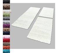 Carpettex Teppich Bordo del letto Shaggy tappeto Set di runner 3 pezzi Pila alta Pianura Pila lunga, colore:Crema, set letto:2 pezzi 60x110 + 1 pz 80x150