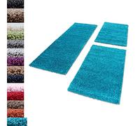 Carpettex Teppich Bordo del letto Shaggy tappeto Set di runner 3 pezzi Pila alta Pianura Pila lunga, colore:Turchese, set letto:2 pezzi 60x110 + 1 pz 80x150