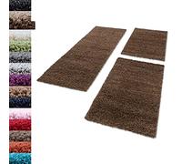 Carpettex Teppich Bordo del letto Shaggy tappeto Set di runner 3 pezzi Pila alta Pianura Pila lunga, colore:Marrone, set letto:2 pezzi 80x150 + 1 pz 100x200