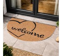 Carpido Zerbino in cocco Welcome a forma di cuore, semicircolare, funzionamento pulito, 40 x 60 cm, zerbino interno, tappetino in cocco antibatterico, materiale naturale