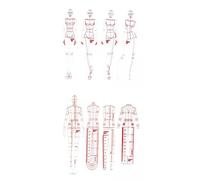 CarpNettore 2 Imposta Il Righello Del Disegno Imposta Il Modello di Disegno Della Figura per Lo Schizzo di Fashion Design, Chiaro+rosso