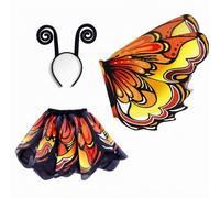 CarpNettore Travestimento da Elastico, C098, Completo Da Tre Pezzi, Motivo Farfalla Rosso E Arancione, Taglia Unica