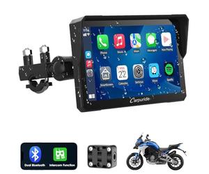 Carpuride W702 Pro Moto Carplay Schermo con Interfono Funzione, Senza Fili CarPlay e Android Auto, Portatile da 7 Pollici Impermeabile Touchscreen, Aggiornato Doppio Bluetooth, Navigazione, Bussola.